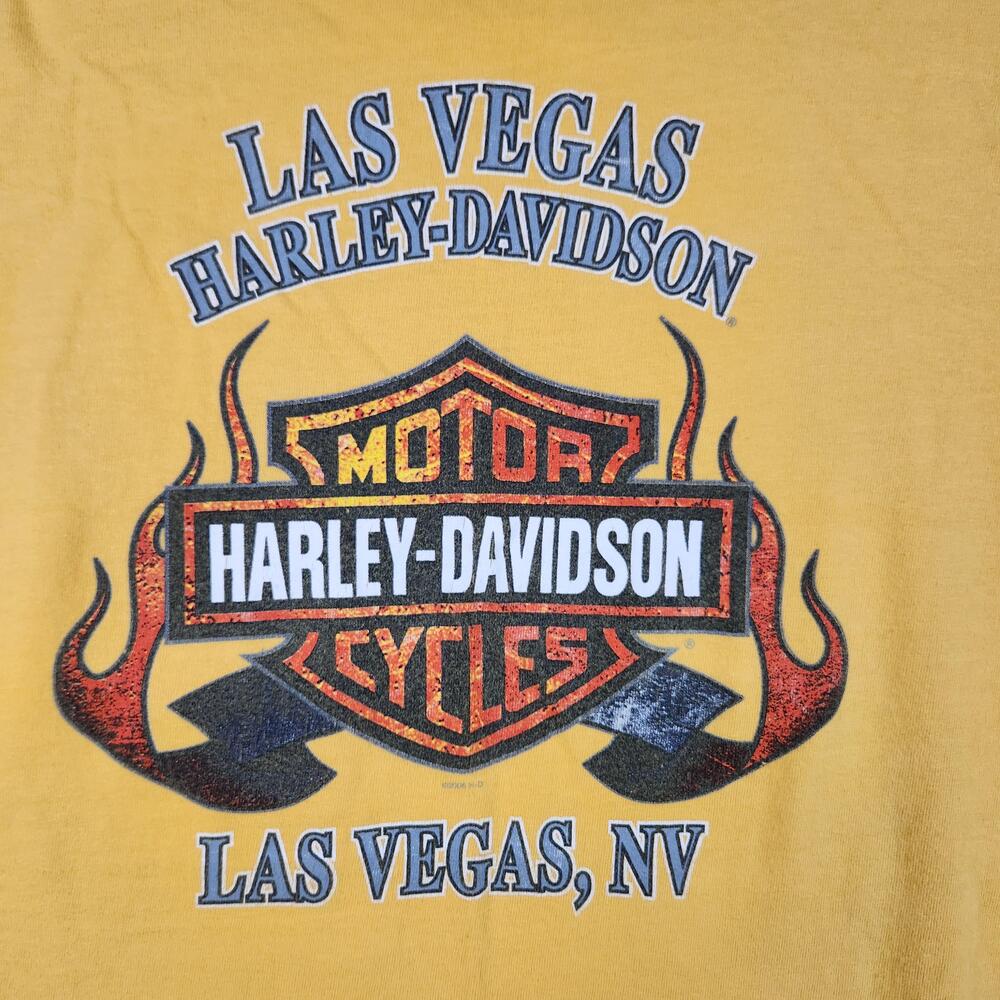 Harley Davidson Shirt Mens Large Yellow Las Vegas Flame Graphic USA Motorcycle